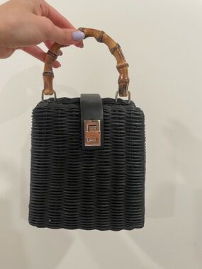 Zara Black Woven Mini Bag with Bamboo Handle